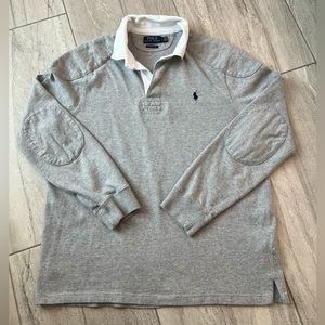 Polo Ralph Lauren Grey Polo Long Sleeve Elbow Pads with White Collar Men’s Large